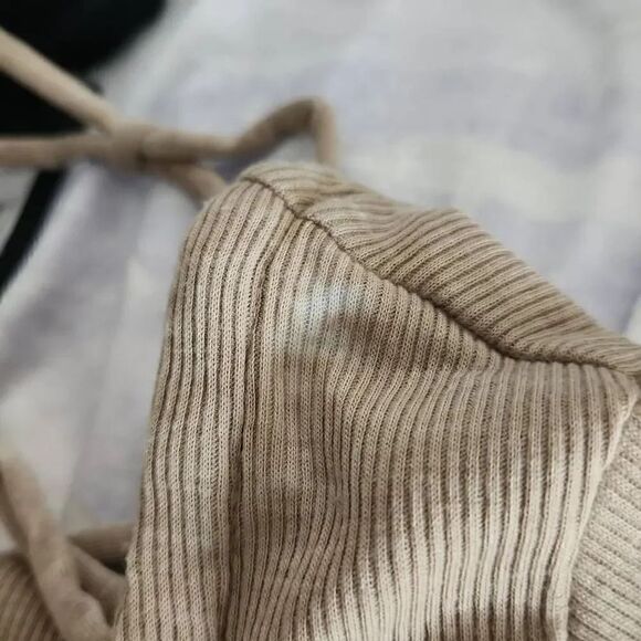 Chaser Ladies Beige Soft Ribbed Top with Lace up Back - Size Medium - Picture 3 of 7